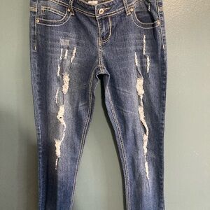 BONGO Women's Blue Distressed Denim Capri Jeans